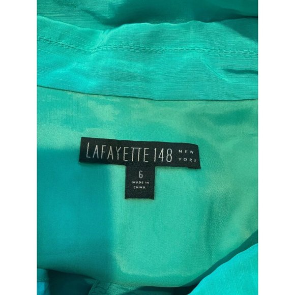 Lafayette 148 New York Bright Teal Linen Blazer, Size 6 - Picture 5 of 5